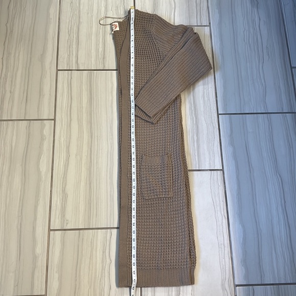 Ambiance Knit Tan Dark Beige Large Duster Long Cardigan - Picture 2 of 4